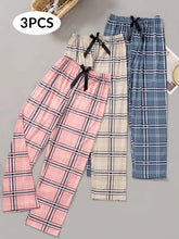 Conjunto de 3 piezas de pantalones para dormir  con estampado de cuadros